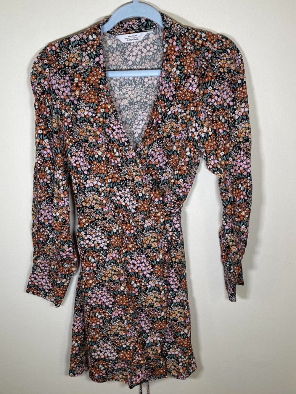 Paris Atelier & Other Stories Floral Print Long Sleeve Collared Mini Wrap Dress